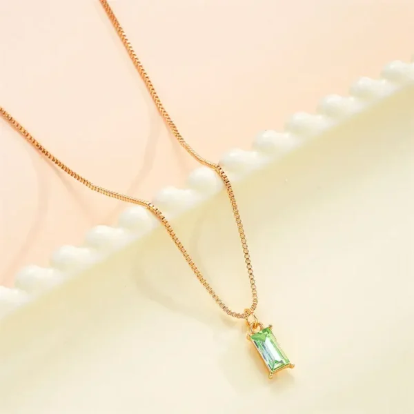 Korean New Square Cubic Zirconia Pendant Necklaces for Woman Fashion Red Green Stone Fairy Party Luxury Jewelry Gift Wholesale - Image 7