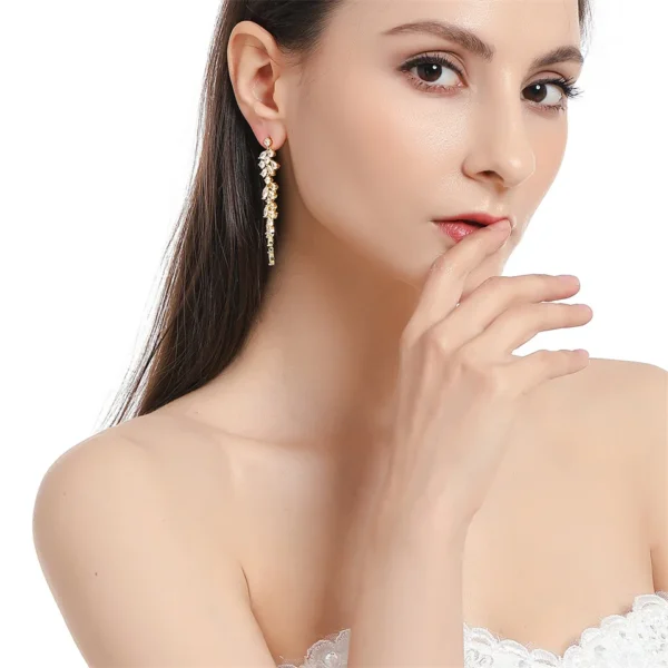 ZAKOL Fashion Cubic Zirconia Leaf Long Dangle Earrings For Women White Leaves Drop Earring Bridal Wedding Jewelry Gifts - Image 25