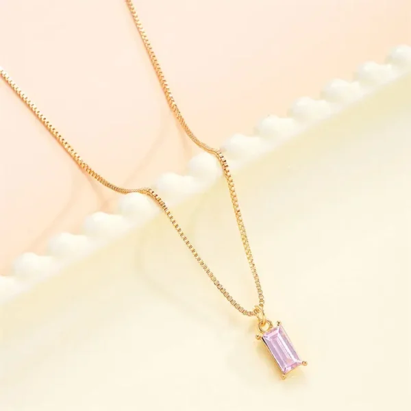 Korean New Square Cubic Zirconia Pendant Necklaces for Woman Fashion Red Green Stone Fairy Party Luxury Jewelry Gift Wholesale - Image 10