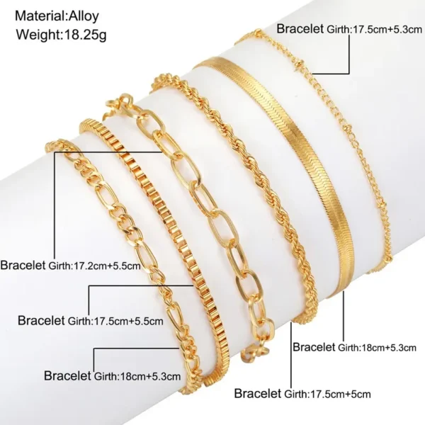 Bohemian Minimalist Metal Chain Women's Set of 6 Multi-layer Chain Simple Fashionable Bracelets Wedding Jewelry Birthday Gifts - Image 5