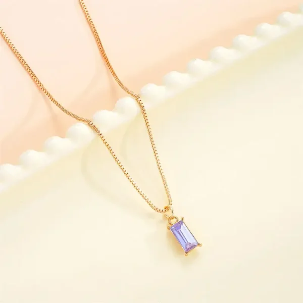 Korean New Square Cubic Zirconia Pendant Necklaces for Woman Fashion Red Green Stone Fairy Party Luxury Jewelry Gift Wholesale - Image 12