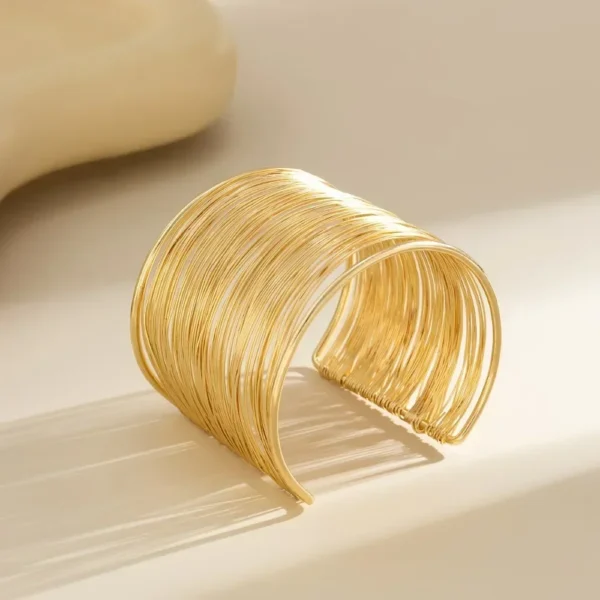 Vintage Hyperbolic Layered Gold Plated Wide Wire Bracelet Cuff Bangle for Women Exaggerated Wrist Wrap Bangle Hand Jewelry Gift - Image 5