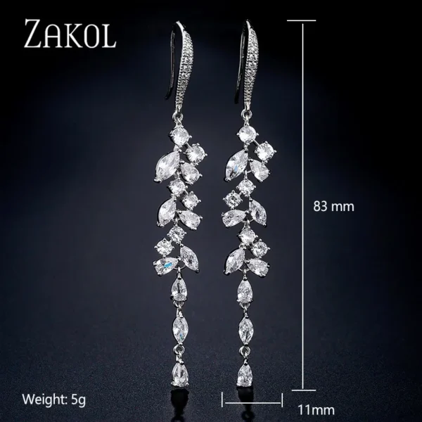 ZAKOL Fashion Cubic Zirconia Leaf Long Dangle Earrings For Women White Leaves Drop Earring Bridal Wedding Jewelry Gifts - Image 19