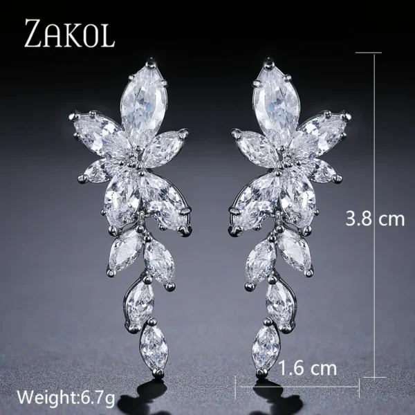 ZAKOL Fashion Cubic Zirconia Leaf Long Dangle Earrings For Women White Leaves Drop Earring Bridal Wedding Jewelry Gifts - Image 17