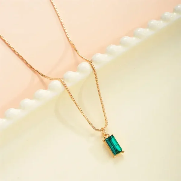 Korean New Square Cubic Zirconia Pendant Necklaces for Woman Fashion Red Green Stone Fairy Party Luxury Jewelry Gift Wholesale - Image 6