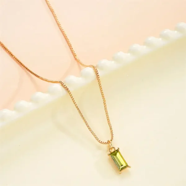 Korean New Square Cubic Zirconia Pendant Necklaces for Woman Fashion Red Green Stone Fairy Party Luxury Jewelry Gift Wholesale - Image 11