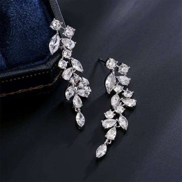 ZAKOL Fashion Cubic Zirconia Leaf Long Dangle Earrings For Women White Leaves Drop Earring Bridal Wedding Jewelry Gifts - Image 31