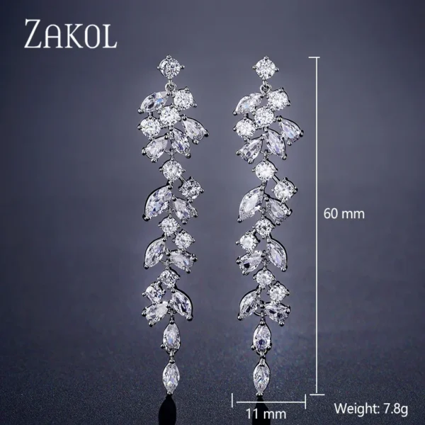 ZAKOL Fashion Cubic Zirconia Leaf Long Dangle Earrings For Women White Leaves Drop Earring Bridal Wedding Jewelry Gifts - Image 10