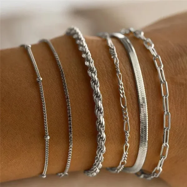 Bohemian Minimalist Metal Chain Women's Set of 6 Multi-layer Chain Simple Fashionable Bracelets Wedding Jewelry Birthday Gifts - Image 2