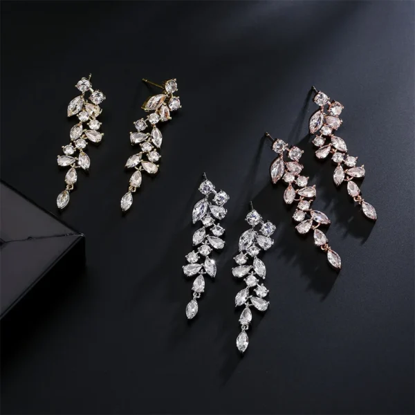 ZAKOL Fashion Cubic Zirconia Leaf Long Dangle Earrings For Women White Leaves Drop Earring Bridal Wedding Jewelry Gifts - Image 32