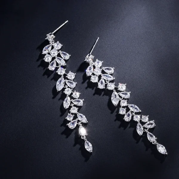 ZAKOL Fashion Cubic Zirconia Leaf Long Dangle Earrings For Women White Leaves Drop Earring Bridal Wedding Jewelry Gifts - Image 3