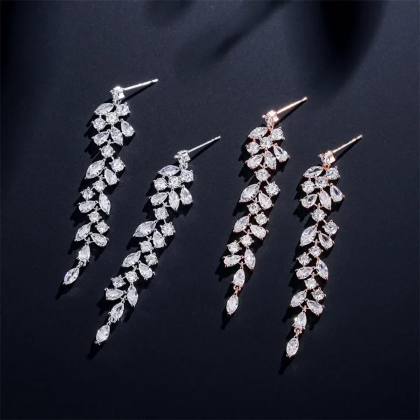 ZAKOL Fashion Cubic Zirconia Leaf Long Dangle Earrings For Women White Leaves Drop Earring Bridal Wedding Jewelry Gifts - Image 27