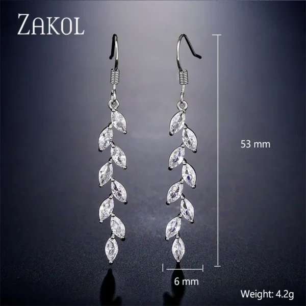 ZAKOL Fashion Cubic Zirconia Leaf Long Dangle Earrings For Women White Leaves Drop Earring Bridal Wedding Jewelry Gifts - Image 12