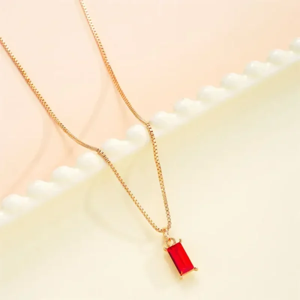 Korean New Square Cubic Zirconia Pendant Necklaces for Woman Fashion Red Green Stone Fairy Party Luxury Jewelry Gift Wholesale - Image 9