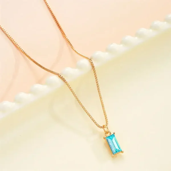 Korean New Square Cubic Zirconia Pendant Necklaces for Woman Fashion Red Green Stone Fairy Party Luxury Jewelry Gift Wholesale - Image 5