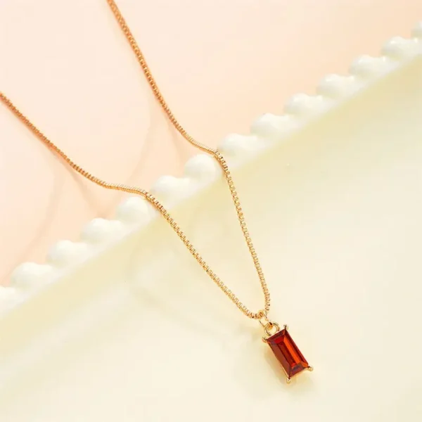 Korean New Square Cubic Zirconia Pendant Necklaces for Woman Fashion Red Green Stone Fairy Party Luxury Jewelry Gift Wholesale - Image 15