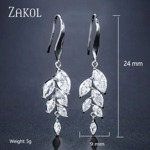 ZAKOL Fashion Cubic Zirconia Leaf Long Dangle Earrings For Women White Leaves Drop Earring Bridal Wedding Jewelry Gifts - Image 21