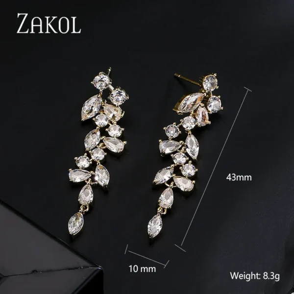 ZAKOL Fashion Cubic Zirconia Leaf Long Dangle Earrings For Women White Leaves Drop Earring Bridal Wedding Jewelry Gifts - Image 16