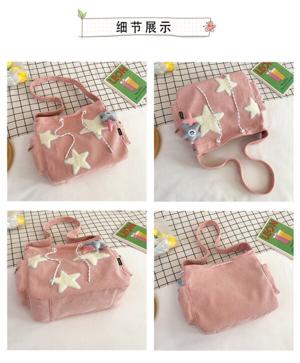 Women Star Pattern Corduroy Crossbody Bag Casual Tote Lady Simple Large Capacity Shoulder Bag Girl Travel School Bookbag Handbag - Image 14