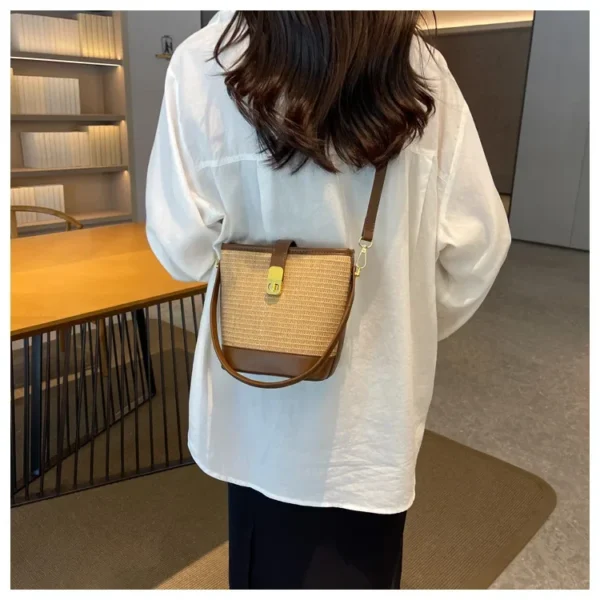 Fashionable Woven Straw Handbag Women's Crossbody Bucket Bag Soft Zipper Closure Versatile Shoulder Bag Popular Hot Sale Of The - Image 17