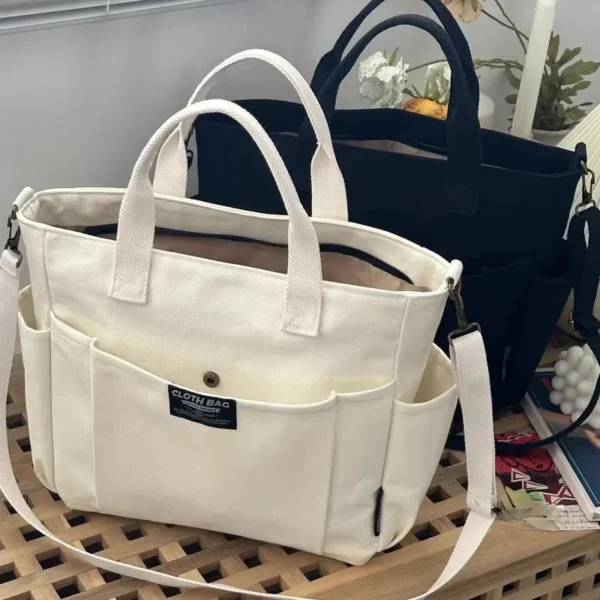 Urban Minimalist Female Student Large Capacity Commuting Horizontal Canvas Single Shoulder Diagonal Cross Portable Tote Bag 2024 - Image 21