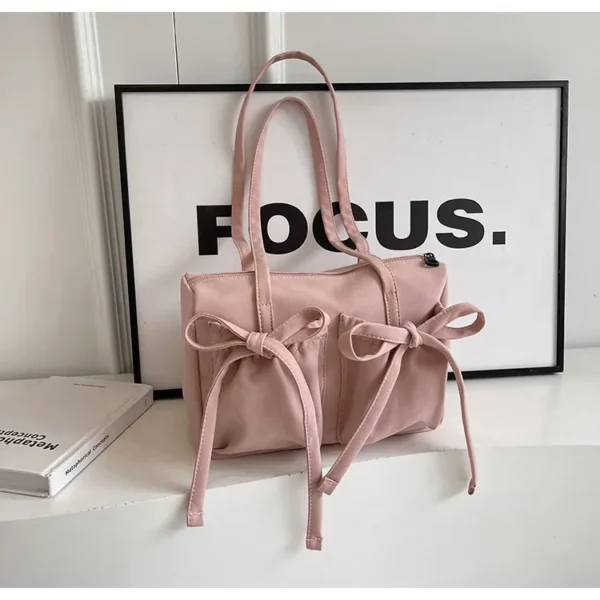 2025 New Korean Bow Nylon Shoulder Bag Fashionable and Sweet Design Tote Bag Folded Large Capacity Commuter Women's Handbag - Image 25