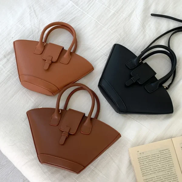 Luxury Designer Fashion Handbag PU Leather Tote Bag Large Capacity Trendy Crossbody Bag Trapezoid Bucket Bag for Women - Image 2