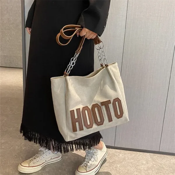 Stylish Tote Bag, Nubuck Pu Letter HOOTO Design for Women Handbag Shoulder Bag, Large Capacity Nylon leisure Travel Shopping Bag - Image 11