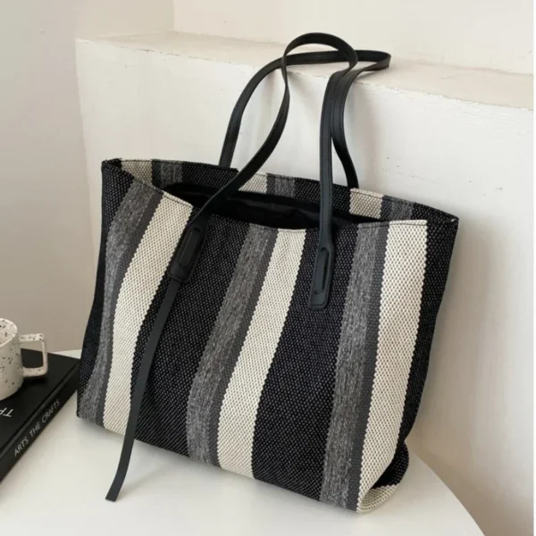 Raffia Summer Bags for Woman 2024 Stripe Designer Shoulder Crossbody Shopper Storage Bag Women Casual Canvas Handbag Tote Bag - Image 2
