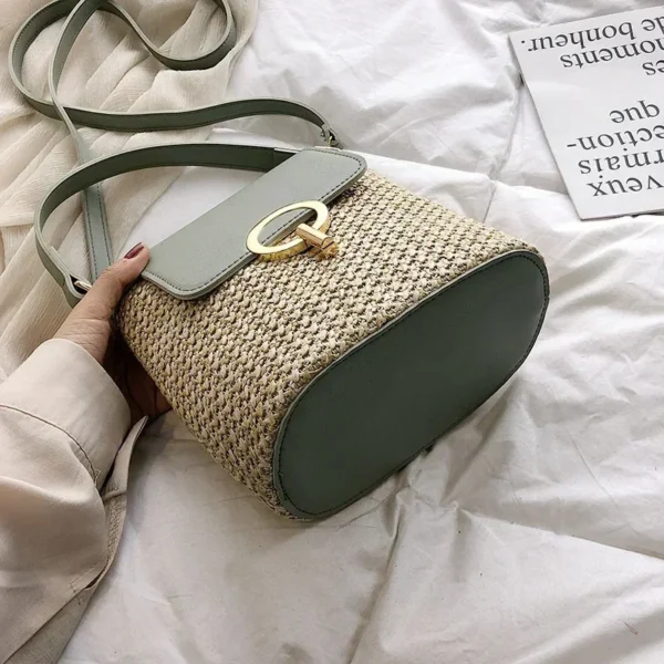 2025 New Fashion Trend Korean Version Versatile Fashion Handheld Crossbody Bucket Bag Beach Vacation Woven Women's Bag - Image 12