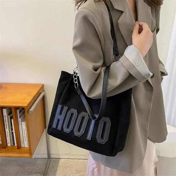 Stylish Tote Bag, Nubuck Pu Letter HOOTO Design for Women Handbag Shoulder Bag, Large Capacity Nylon leisure Travel Shopping Bag - Image 16