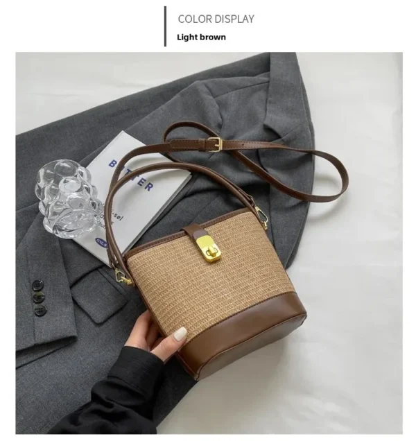 Fashionable Woven Straw Handbag Women's Crossbody Bucket Bag Soft Zipper Closure Versatile Shoulder Bag Popular Hot Sale Of The - Image 14