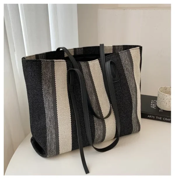 Raffia Summer Bags for Woman 2024 Stripe Designer Shoulder Crossbody Shopper Storage Bag Women Casual Canvas Handbag Tote Bag - Image 16