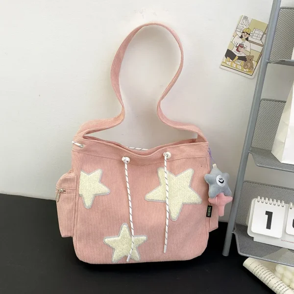 Women Star Pattern Corduroy Crossbody Bag Casual Tote Lady Simple Large Capacity Shoulder Bag Girl Travel School Bookbag Handbag - Image 7