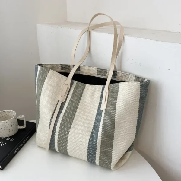 Raffia Summer Bags for Woman 2024 Stripe Designer Shoulder Crossbody Shopper Storage Bag Women Casual Canvas Handbag Tote Bag - Image 8
