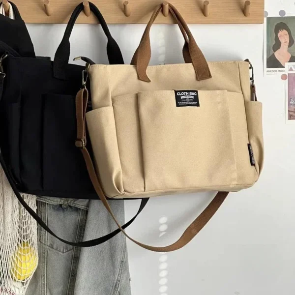 Urban Minimalist Female Student Large Capacity Commuting Horizontal Canvas Single Shoulder Diagonal Cross Portable Tote Bag 2024 - Image 18