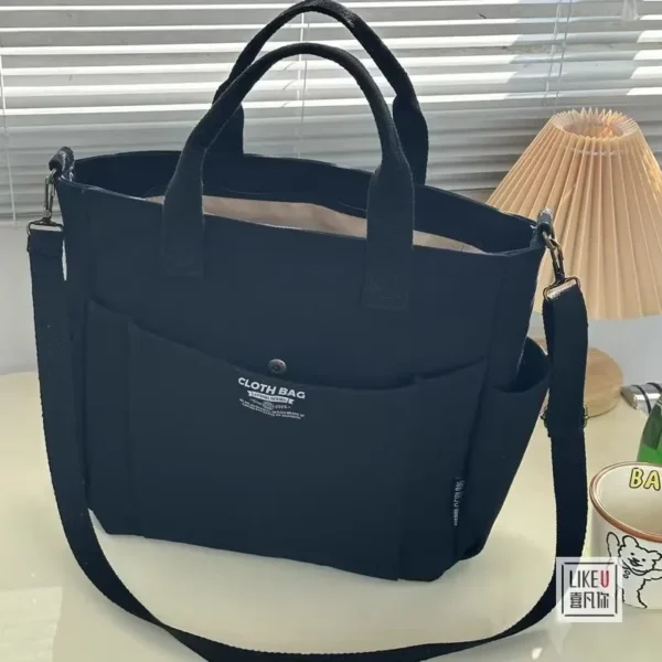 Urban Minimalist Female Student Large Capacity Commuting Horizontal Canvas Single Shoulder Diagonal Cross Portable Tote Bag 2024 - Image 9