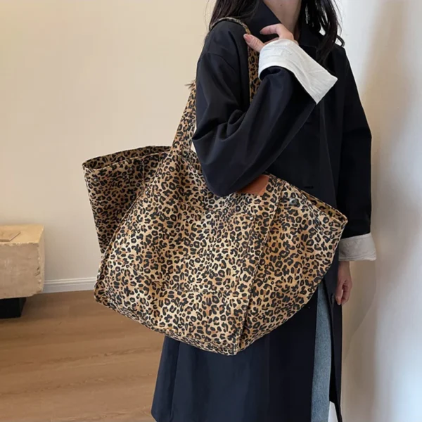 Leopard Pattern Tote Bag Vintage Canvas Shoulder Bag Fashion Big Capacity Handbag For School Work Shopping - Image 24