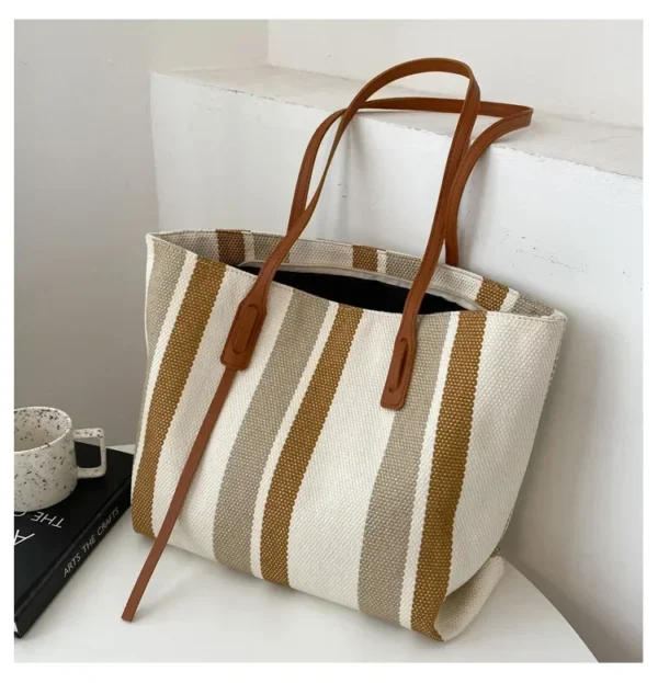 Raffia Summer Bags for Woman 2024 Stripe Designer Shoulder Crossbody Shopper Storage Bag Women Casual Canvas Handbag Tote Bag - Image 20