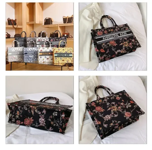new fashion designer versatile shoulder bag Large capacity canvas handbag for women ethnic style printed travel shopping bag - Image 19
