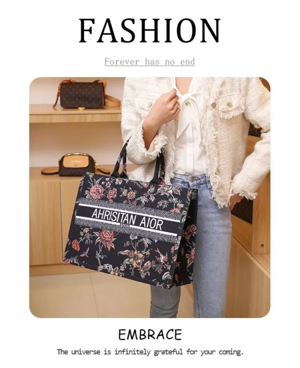 new fashion designer versatile shoulder bag Large capacity canvas handbag for women ethnic style printed travel shopping bag - Image 11