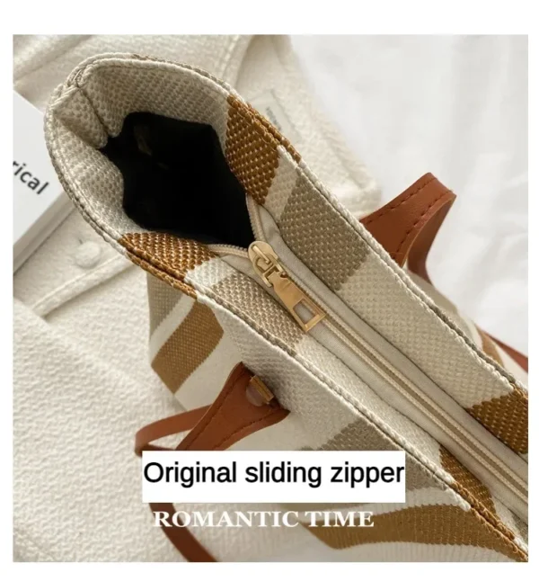 Raffia Summer Bags for Woman 2024 Stripe Designer Shoulder Crossbody Shopper Storage Bag Women Casual Canvas Handbag Tote Bag - Image 13