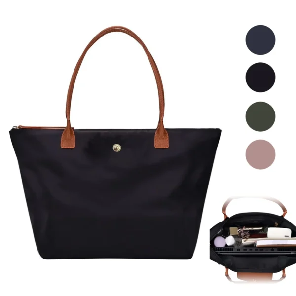 Large Capacity Shoulder Tote Bag for Women Nylon Top-Handle Purse Foldable Weekend Handbag Single Shoulder Soft Leather Bag - Image 9