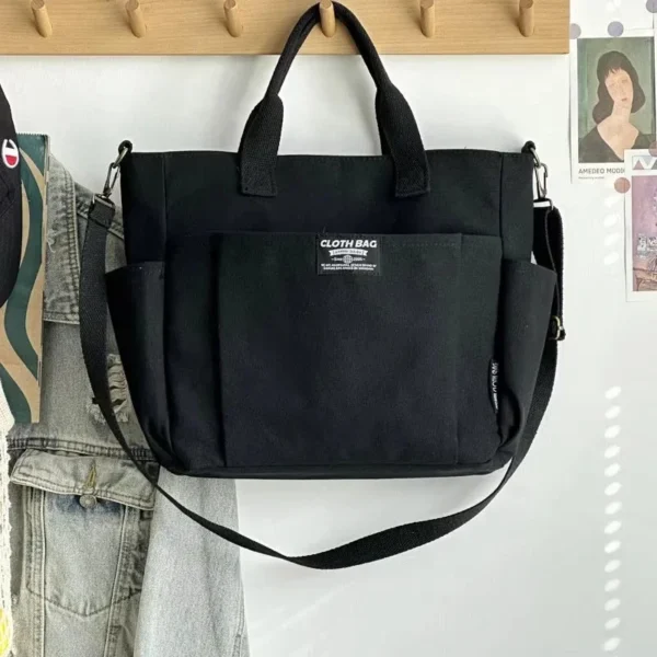 Urban Minimalist Female Student Large Capacity Commuting Horizontal Canvas Single Shoulder Diagonal Cross Portable Tote Bag 2024 - Image 15