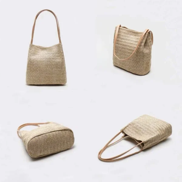 Large Straw Beach Tote Bag Women，Foldable Bucket Bag with Inner Pocket Woven Rattan Pool Bag for Travel & Shopping - Image 6