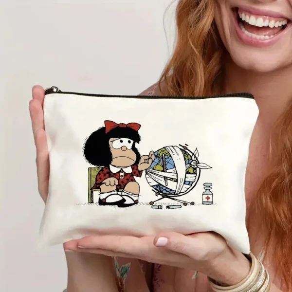 2 Pcs Mafalda Fashion Tote Cosmetic Organizer Ladies Canvas Shoulder Bag Eco-friendly Large Capacity Shopping Bag Wallet - Image 52