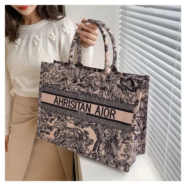 new fashion designer versatile shoulder bag Large capacity canvas handbag for women ethnic style printed travel shopping bag - Image 5