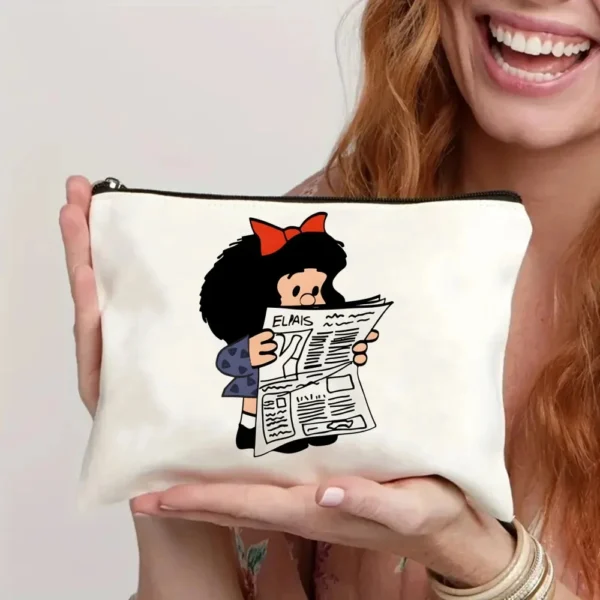 2 Pcs Mafalda Fashion Tote Cosmetic Organizer Ladies Canvas Shoulder Bag Eco-friendly Large Capacity Shopping Bag Wallet - Image 36