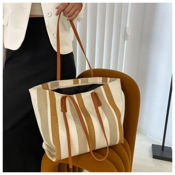 Raffia Summer Bags for Woman 2024 Stripe Designer Shoulder Crossbody Shopper Storage Bag Women Casual Canvas Handbag Tote Bag - Image 48