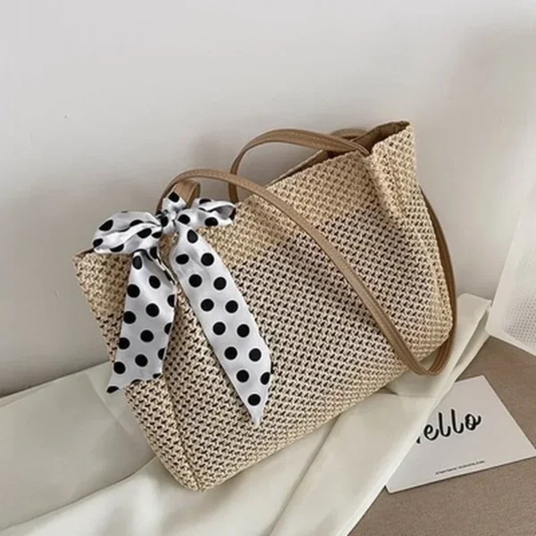 Straw Woven Large Capacity Fashionable Scarf Handbag Spring New Versatile Ins Single Shoulder Armpit Bag Tote Bag Bucket Bag - Image 2